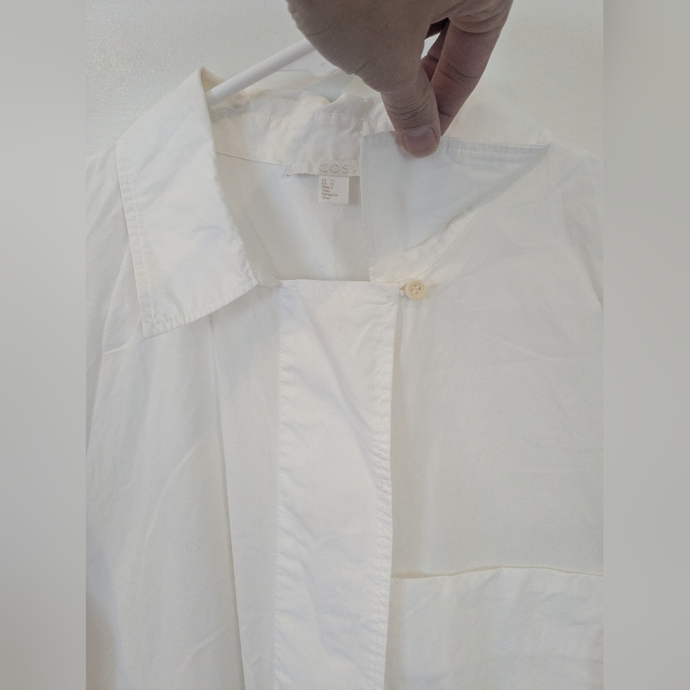 COS Cream Collared Shirt With Side Buttons, Size 12